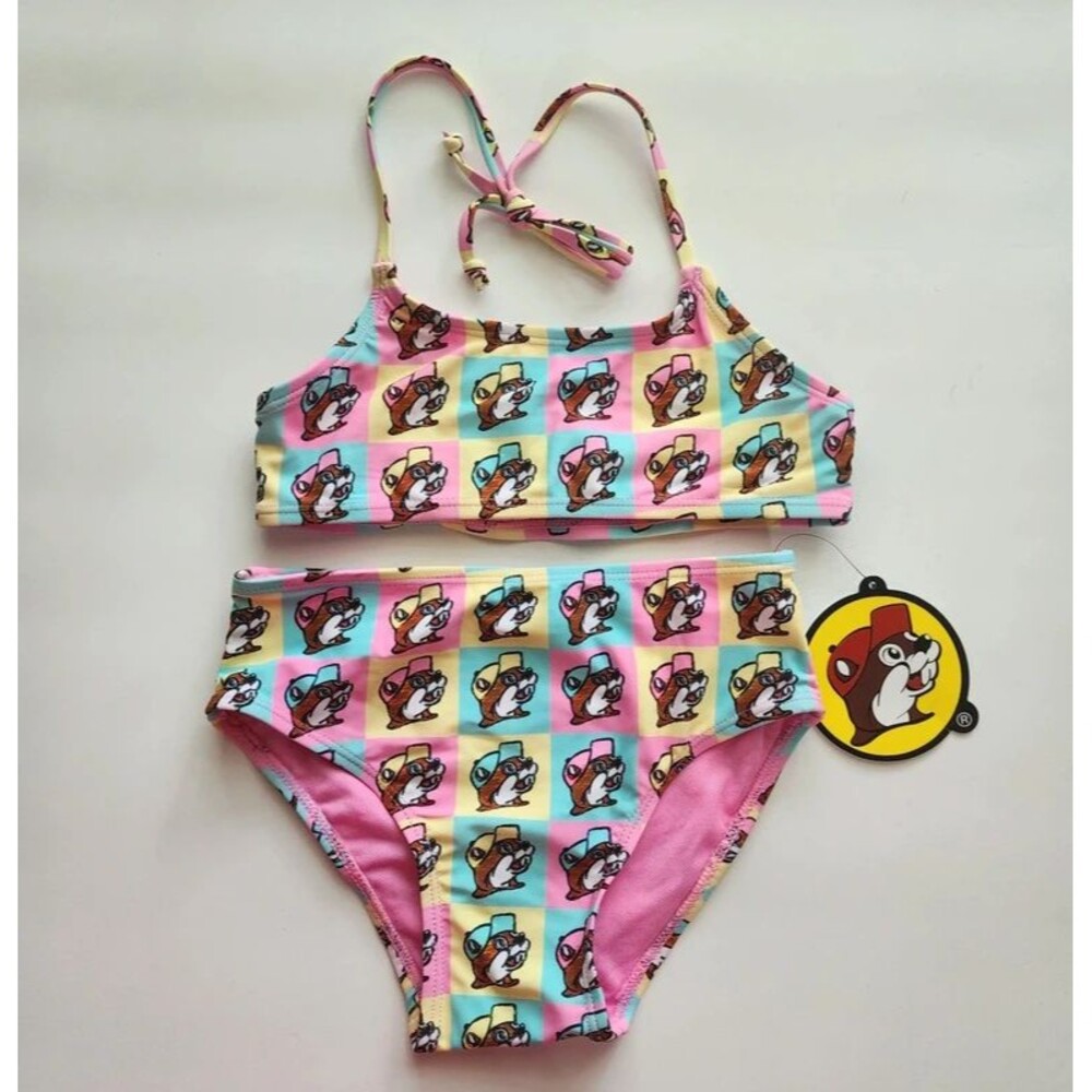 Buc-ee's Girls 2-Piece All-Over Print Beaver Swimsuit YXS (Size 4-6)